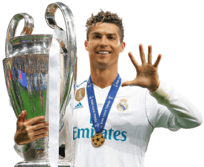 Ronaldo with his fifth UEFA Champions league trophy